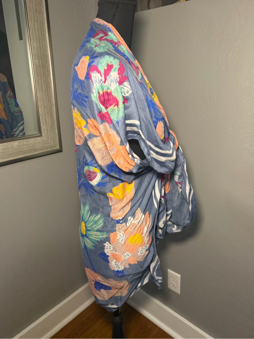 Woven Heart sheer lightweight floral kimono cover-up/wrap Cottagecore costal OS - Picture 7 of 10